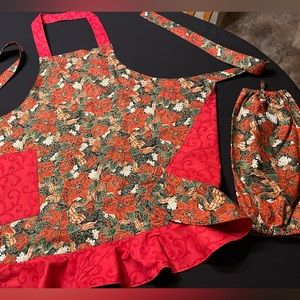 Poinsettias and Roses Ruffle Apron